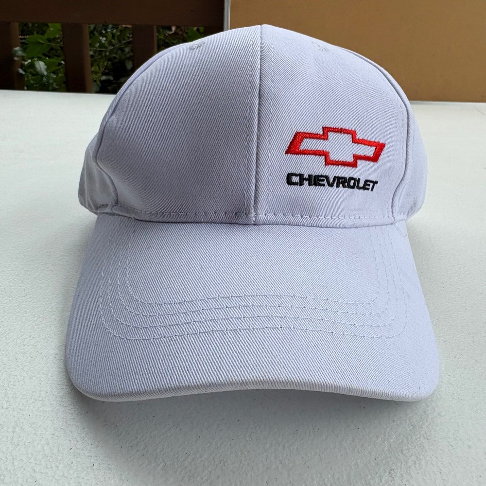 Chevrolet White Baseball Cap Embroidered Bowtie Logo Adjustable Hat Mens Womens